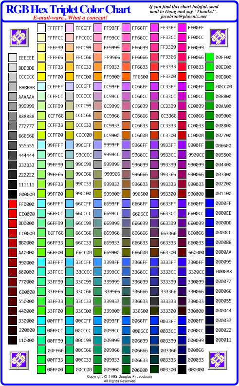 RGB to HEX Chart